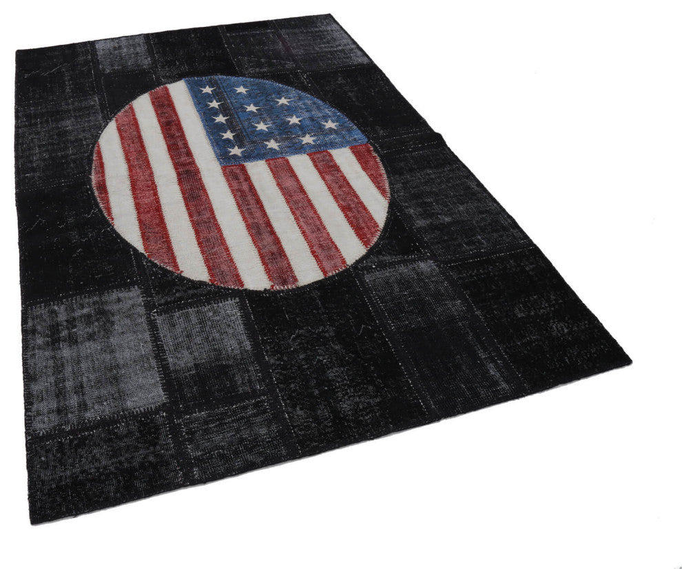 Rug N Carpet - Hand-knotted Turkish 5' 7'' x 8' 1'' Flag Patchwork Rug