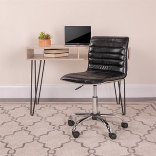 Low Back Designer Armless Ribbed Swivel Task Office Chair, Black