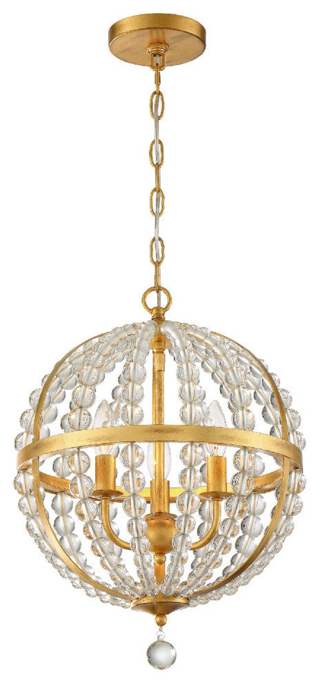 Crystorama ROX-A9003-GA, 3-Light Chandelier, Antique Gold