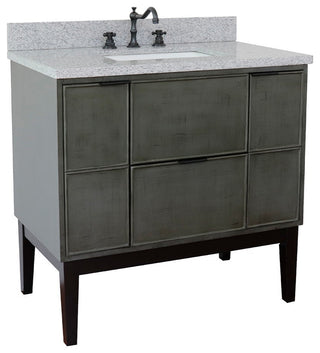 37" Single Vanity, Linen Gray Finish With Gray Granite Top And Rectangle Sink