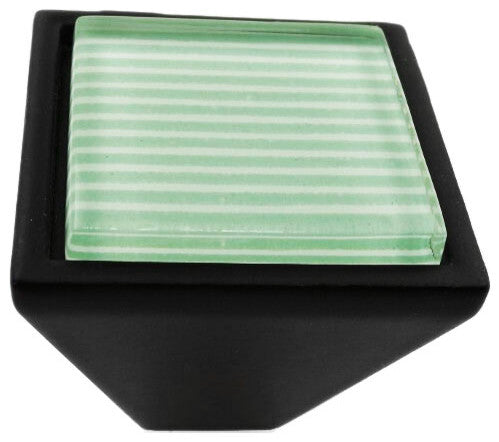 Green Stripes Crystal Glass Black Metal Square Frustum Knob