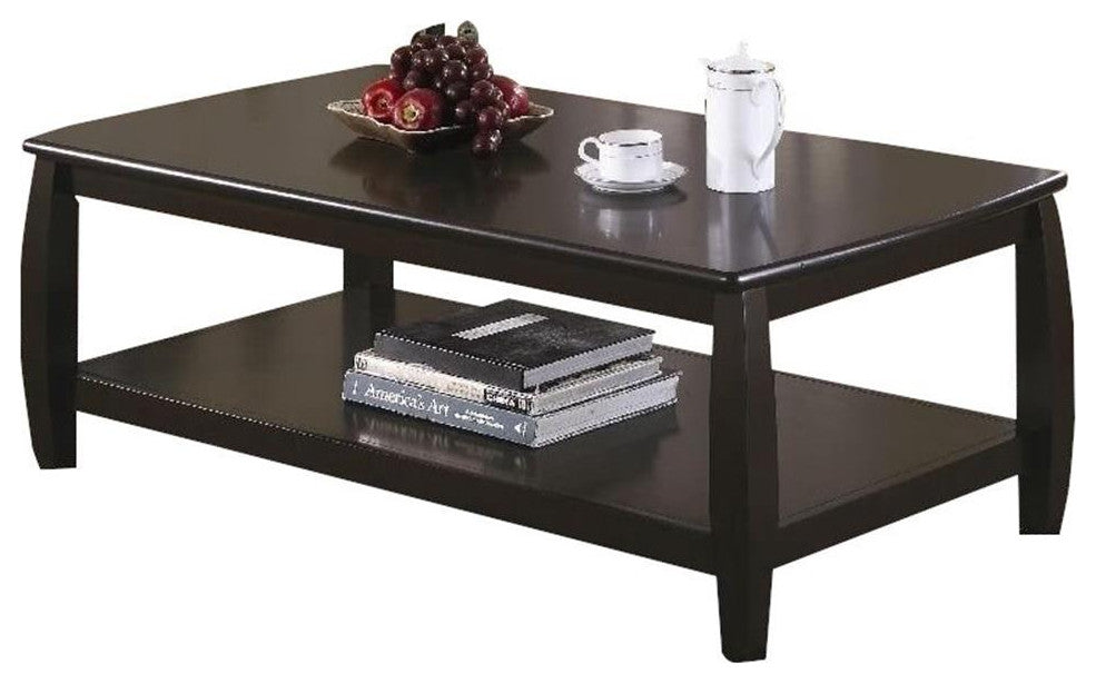 Coaster Dixon Wood Rectangular Coffee Table with Bottom Shelf in Cappuccino