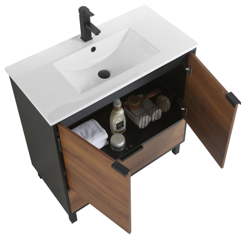 Fine Fixture Bathroom Vanity and Sink, 24"Clasic Gray ADA Compliant, Walnut, 36"