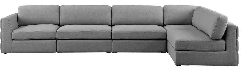 Beckham Linen Textured Fabric 5-Piece Modular L-Shaped Sectional, Grey