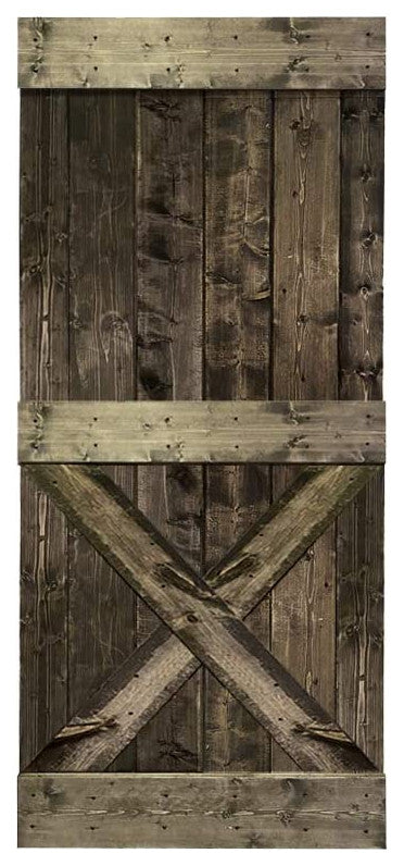 Stained Solid Pine Wood Sliding Barn Door, Espresso, 38"x84", Mini X