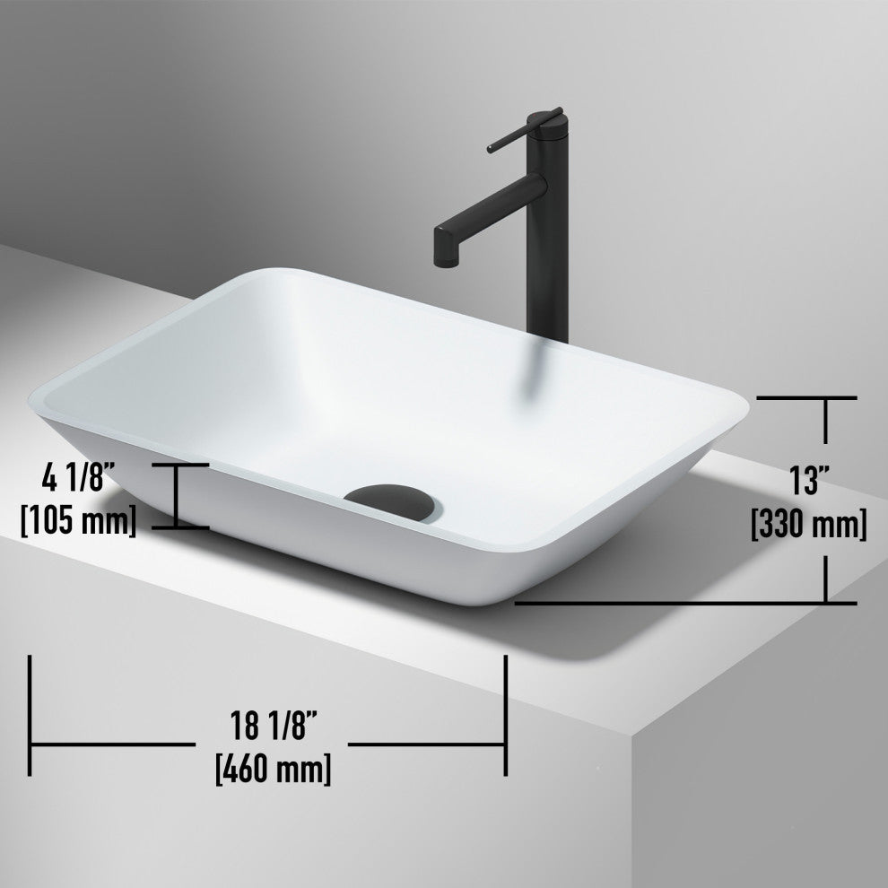 VIGO Sottile 18"L x 13"W x 4"H Glass Rectangular Vessel Bathroom Sink, White