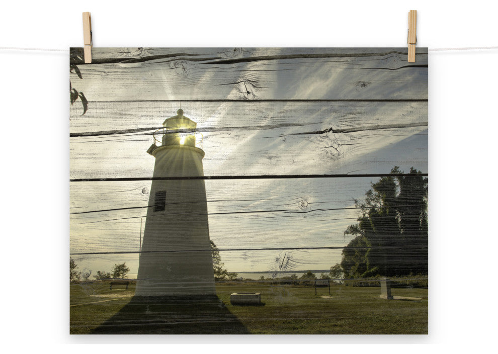 Faux Rustic Reclaimed Wood Turkey Point Lighthouse Unframed Wall Art Prints, 16" X 20"