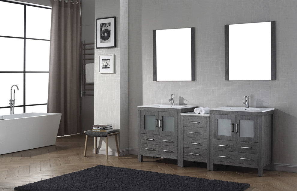 Virtu Dior 78" Double Bathroom Vanity, Zebra Gray, Faucet, Mirrors