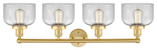 Large Bell 4-Light 34" Bath Vanity Light, Satin Gold Finish, Clear Shade