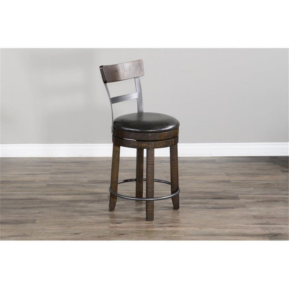 Sunny Designs Homestead 24" Swivel Barstool with Back in Tobacco Leaf (Set of 2)