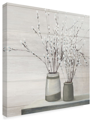 Julia Purinton 'P. Willow Still Life Gray Pots Shiplap' Canvas Art, 35"x35"