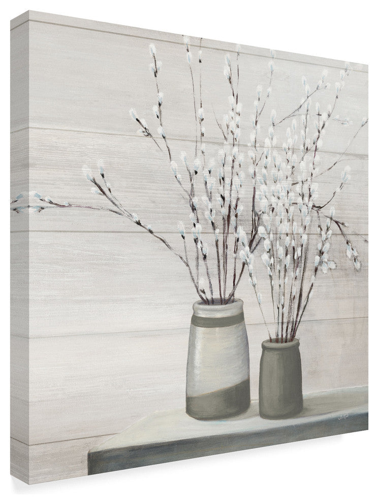 Julia Purinton 'P. Willow Still Life Gray Pots Shiplap' Canvas Art, 35"x35"