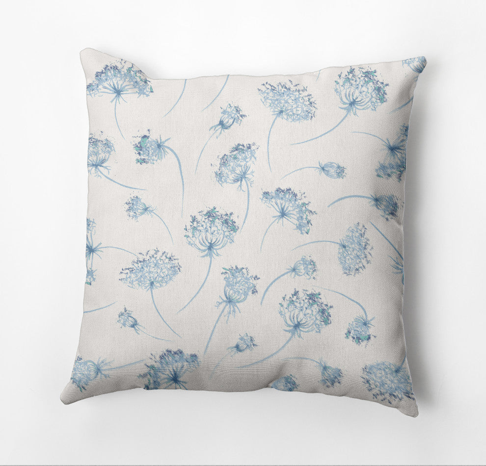 Wishing Flowers Pillow, Blue, 20"x20"