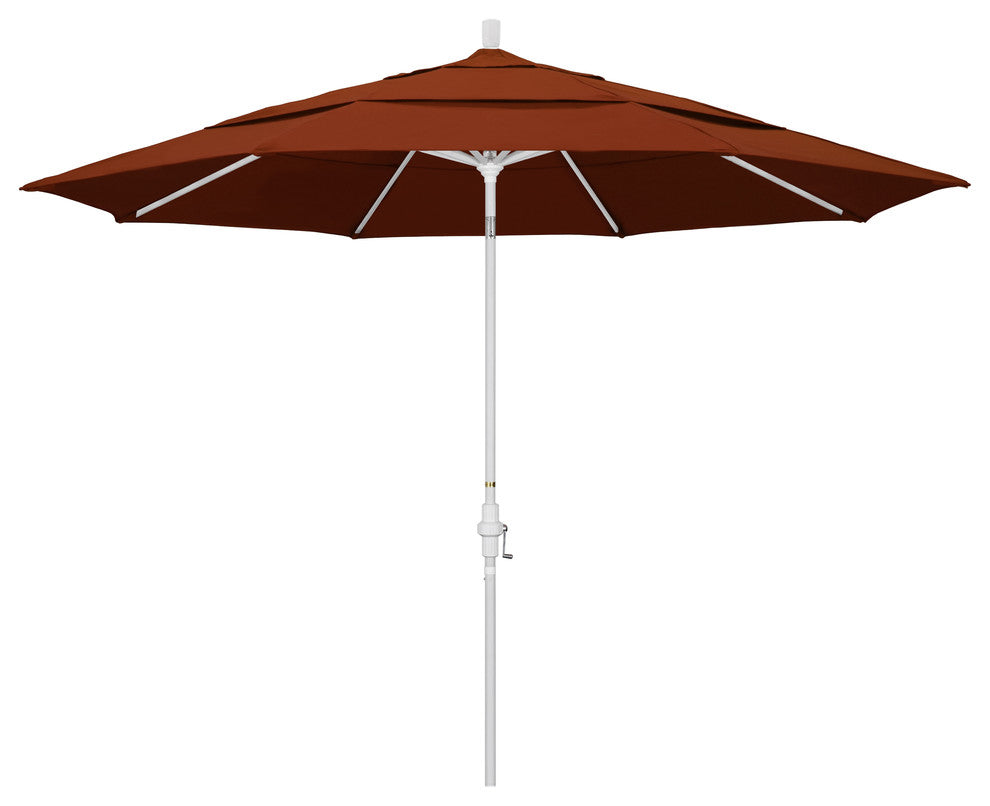 11' Matted White Collar Tilt Crank Aluminum Umbrella, Brick Pacifica