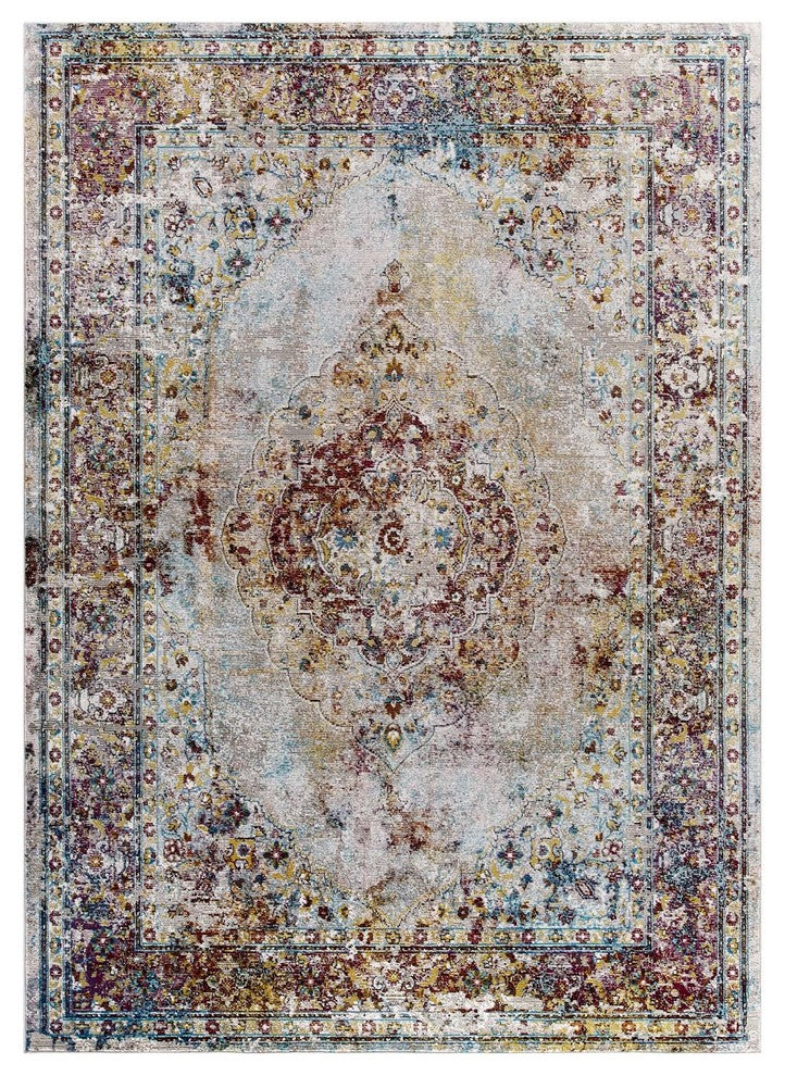 Transitional Distressed Vintage Floral Persian Medallion 4x6 Area Rug