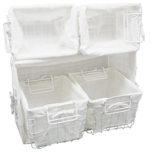 5-Piece Vintage Basket Set With Storage White Cotton Liner
