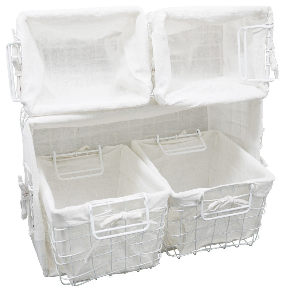 5-Piece Vintage Basket Set With Storage White Cotton Liner