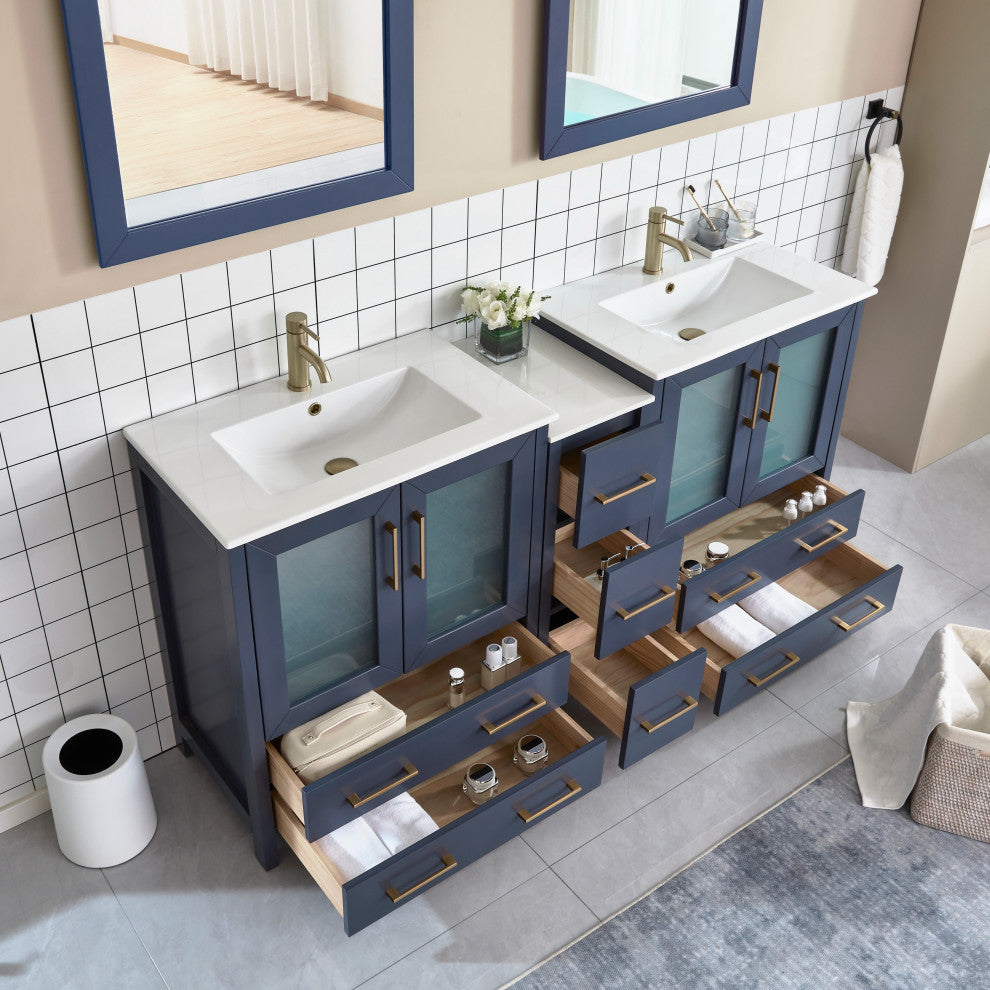 Vanity Art Vanity Set With Ceramic Top, 72", Blue