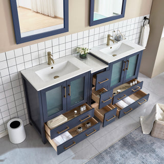 Vanity Art Vanity Set With Ceramic Top, 72", Blue