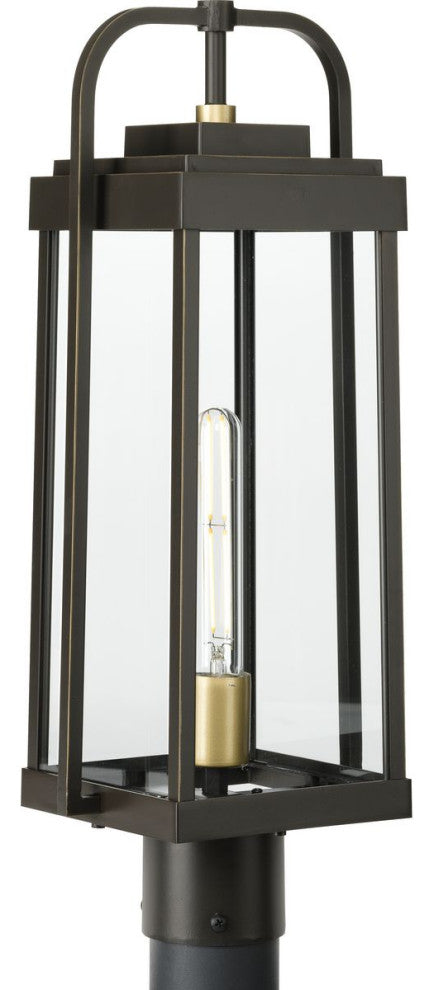 Walcott 1-Light Antique Bronze Brasstone Accents Clear Glass Outdoor Post Light