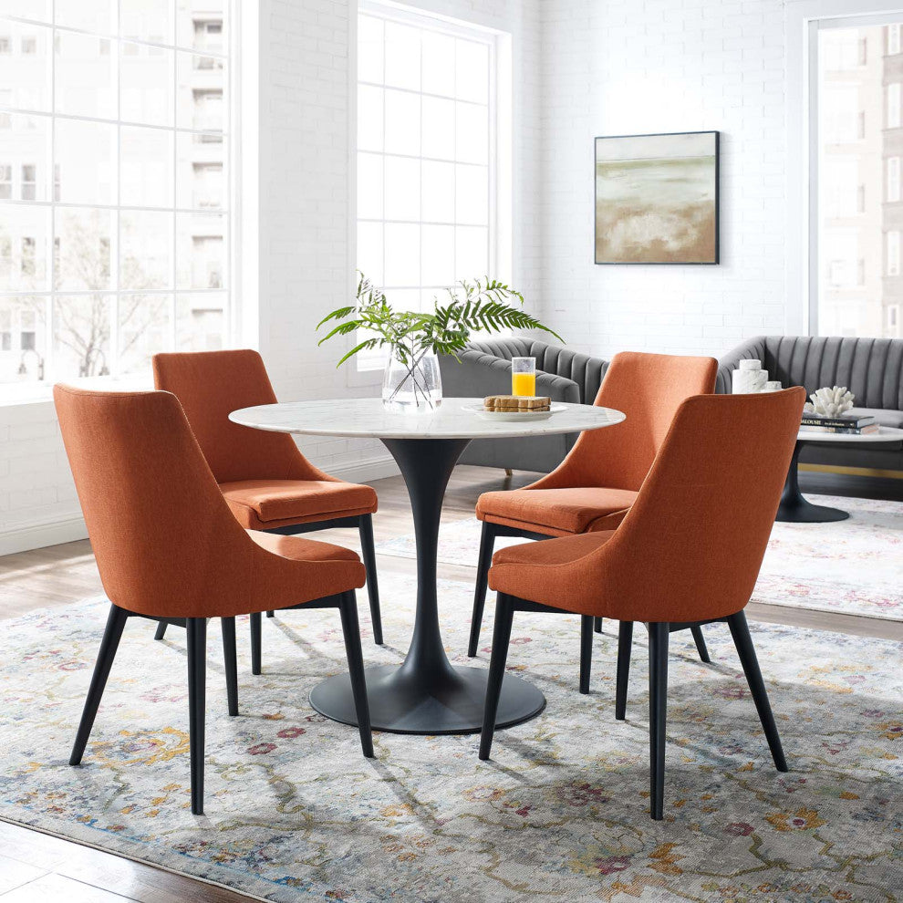 Black White Lippa 40" Round Artificial Marble Dining Table