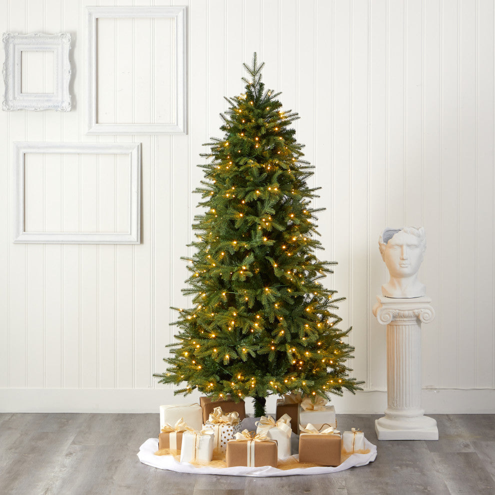 6' Vancouver Fir Natural Look Faux Xmas Tree W/ Clear Lights & Bendable Branches