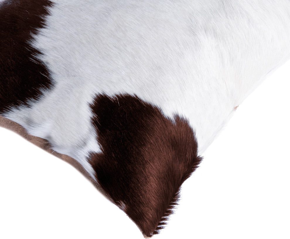 18"x18" Torino Kobe Cowhide Pillows, Set of 2, White and Brown