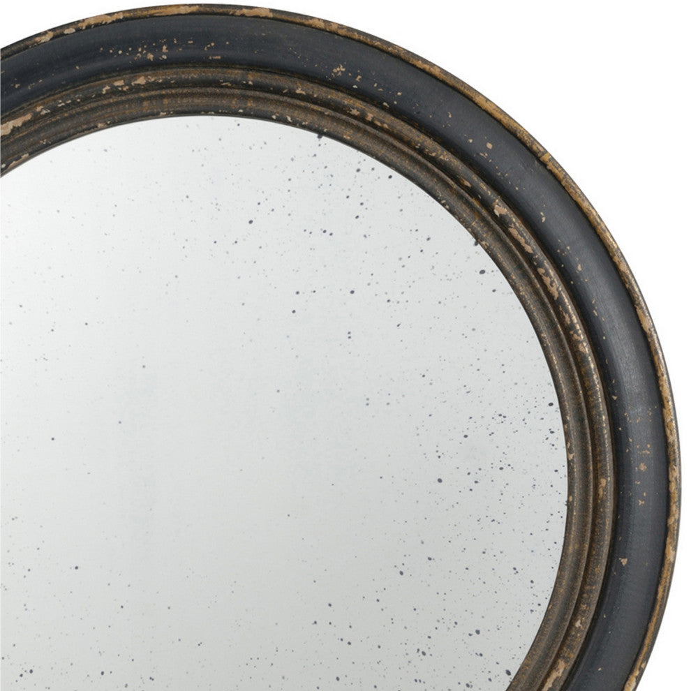 Benzara BM286156 24" Wall Mount Mirror Molded Trim Wood Frame, Distressed Brown