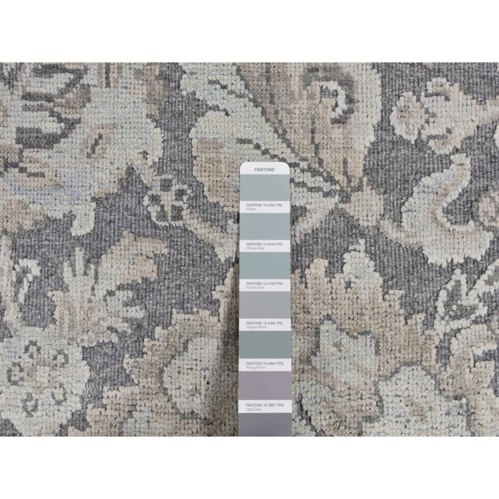 Charcoal Gray Oushak Design Hand Knotted Flat Weave With Silk Rug 9'1"x12'5"