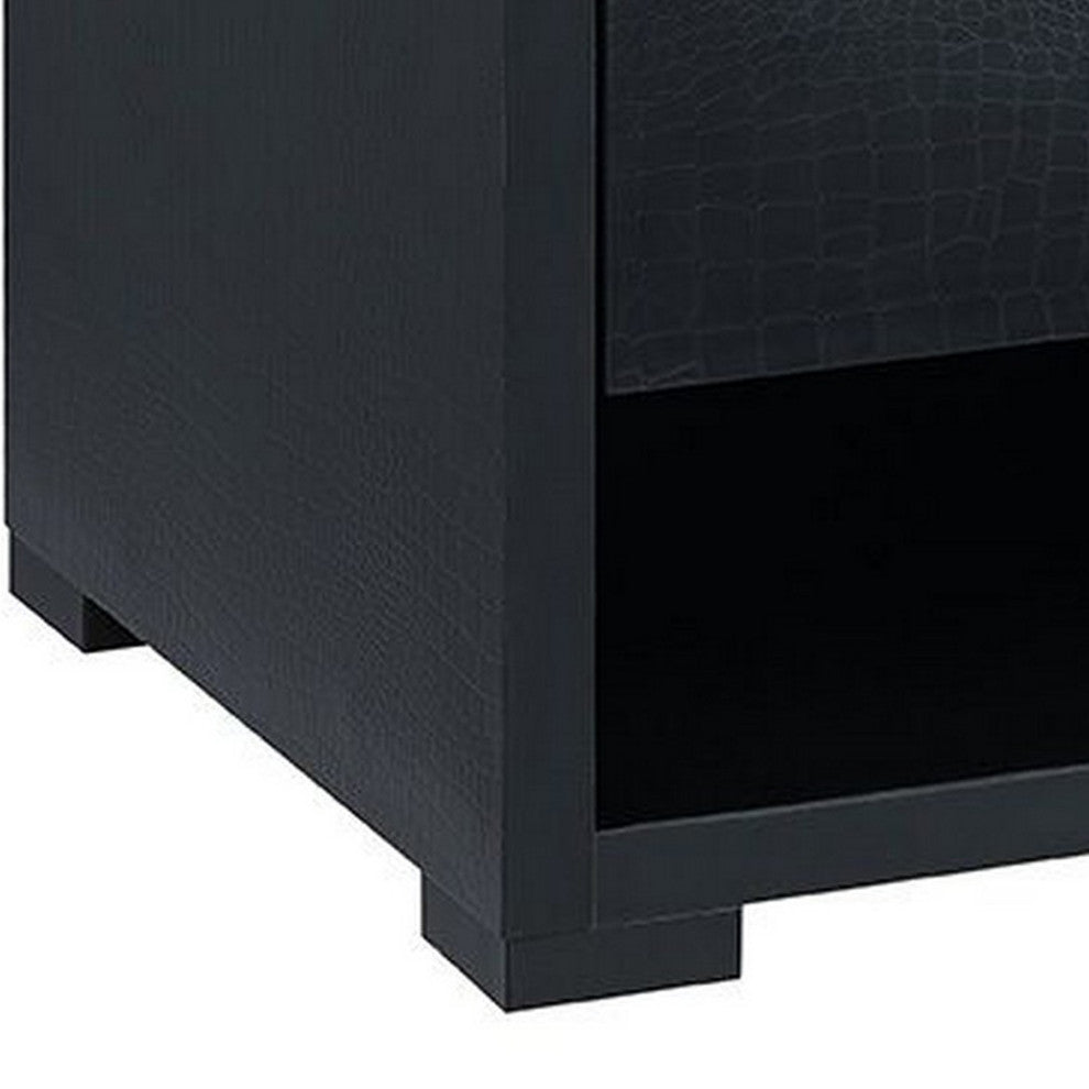 Benzara BM243374 End Table With 2 Drawers and Open Compartments, Black