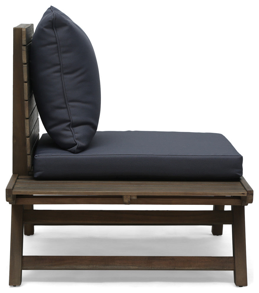 Kailee Outdoor Wooden Club Chairs With Cushions, Dark Gray, Gray Finish, Set of 2