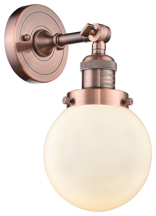 Beacon 1-Light LED Sconce, Antique Copper, Glass: White Cased
