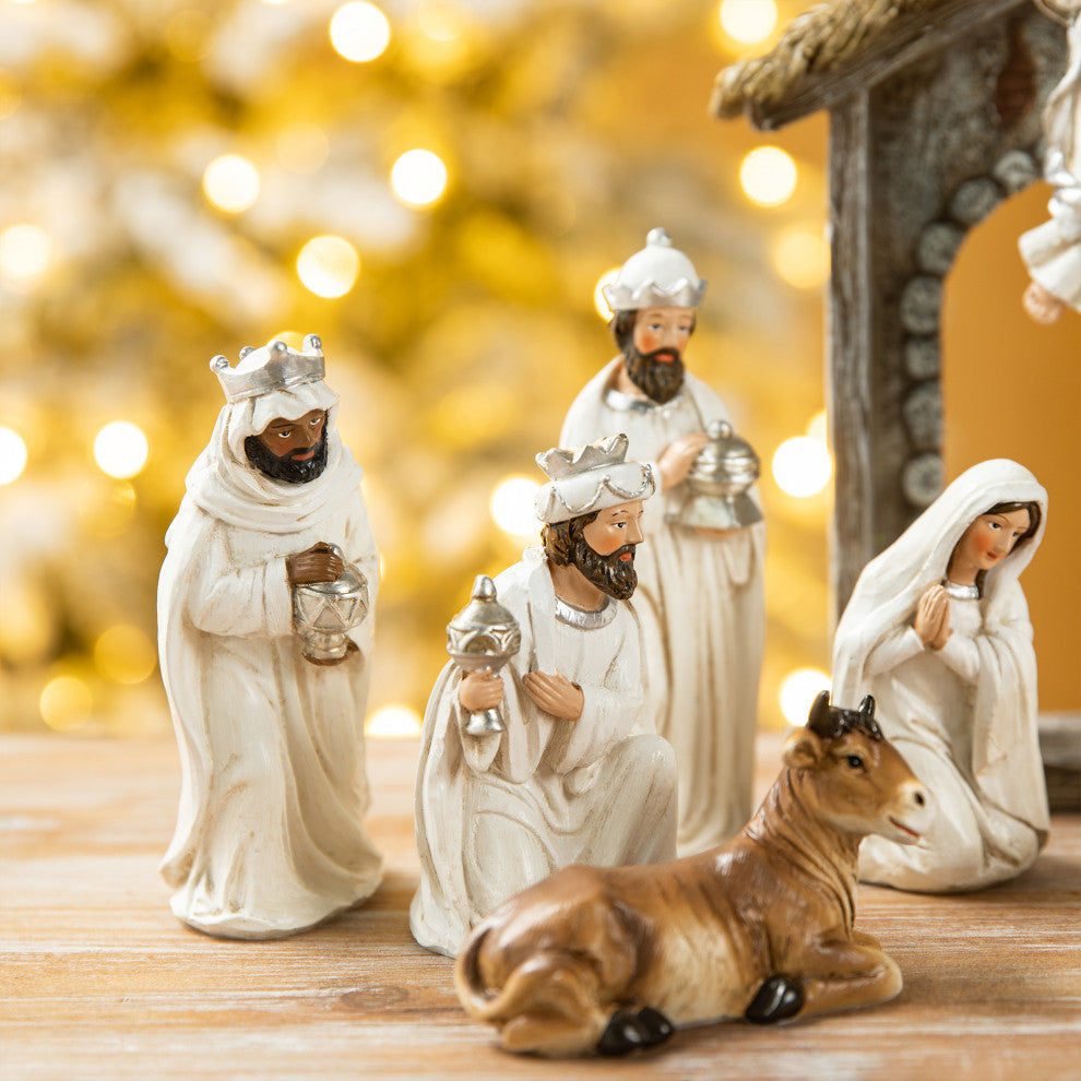 11-Piece Ivory Resin Nativity Figurine Set