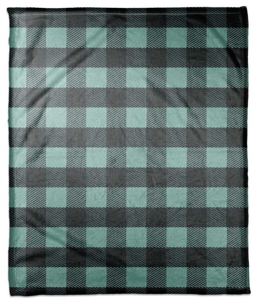 Teal Buffalo Check Plaid Fleece Blanket