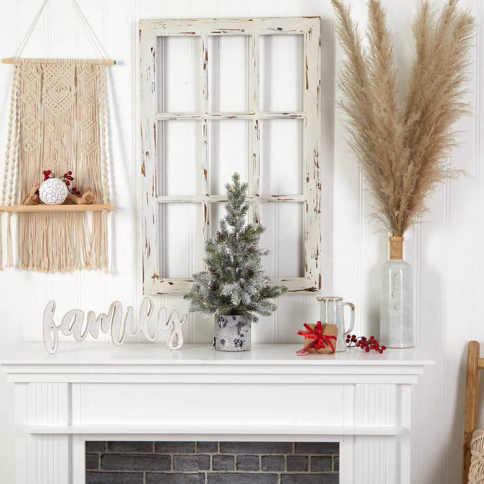 T3400 24 Flocked Christmas Artificial Tree in Decorative Birch Bark Planter