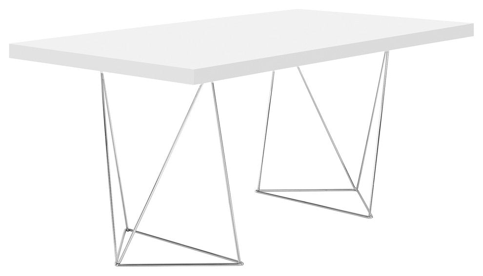 Contemporary Wire Leg Home Office Desk, White/Chrome
