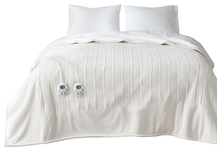 Serta Fleece to Sherpa Heated Fleece and Sherpa Bedding Blanket, White