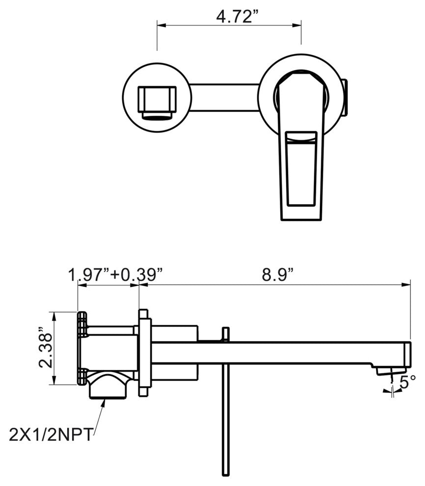 Single Lever Handle Wall Mounted Bathroom Faucet