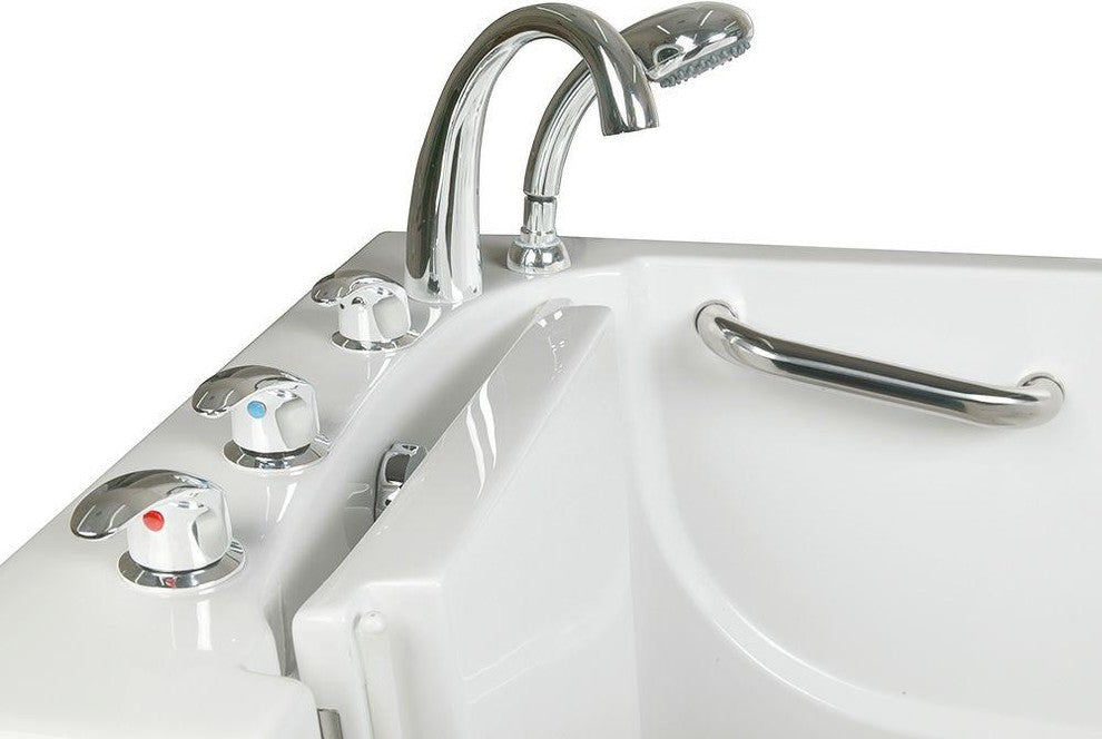 Low Threshold 4.33'x30" Walk-In Soaking Bathtub, White With Right Drain