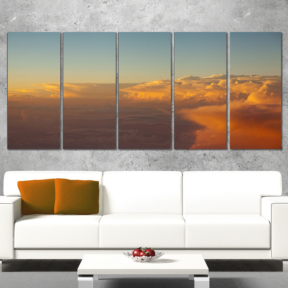 "Solotful Sunset in Sky Cloudscape" Seascape Art Canvas, 5 Panels, 60"x28"