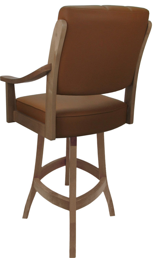 Leather Swivel Wood Bar Stool Casa on S-Base, Brown Leather on Cashew, 26"