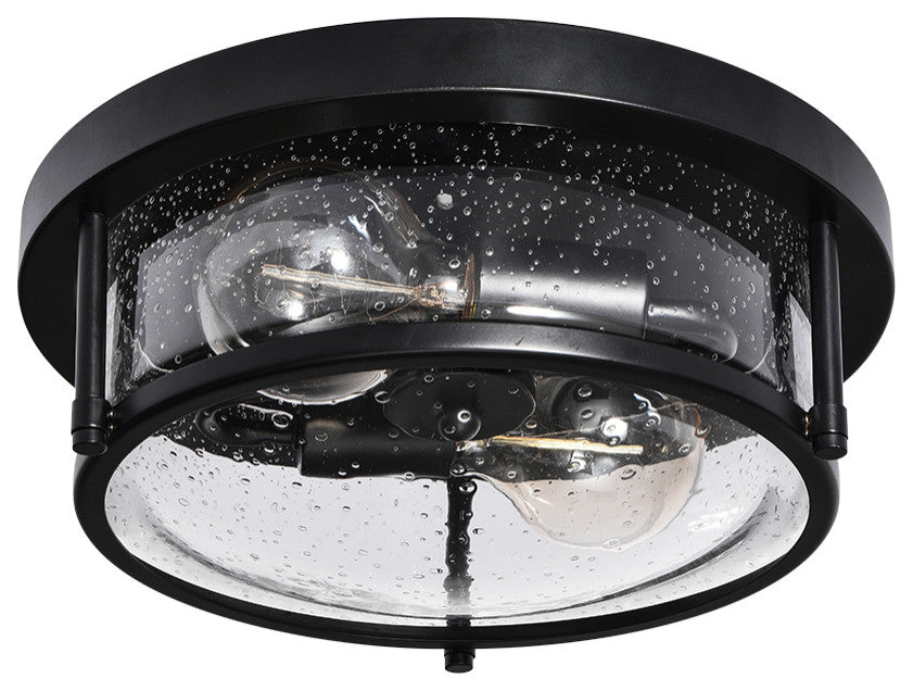 Farmhouse 2-Light Seeded Drum Glass Flush Ceiling Light