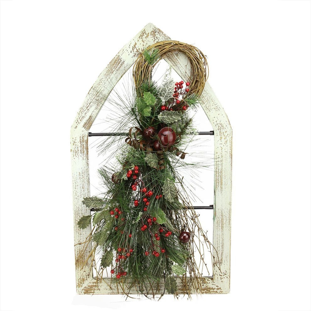 29.5" Frame With Mixed Pine and Berry Swag Christmas Decoration