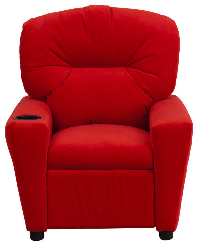 Kids Recliner With Cup Holder, Red Microfiber