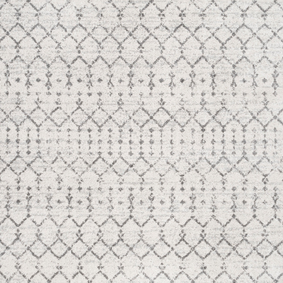 Moroccan HYPE Boho Vintage Diamond Runner Rug, Cream/Gray, 8' Sqaure