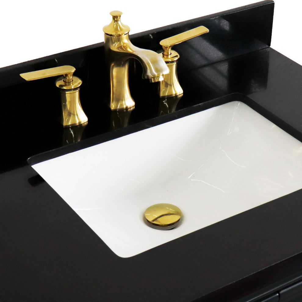 31" Single Vanity, Dark Gray Finish With Black Galaxy And Rectangle Sink