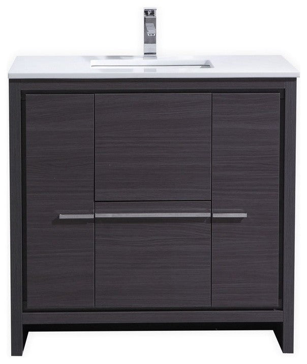 KubeBath Dolce 36" Gray Oak Modern Bathroom Vanity With White Quartz Counter-Top