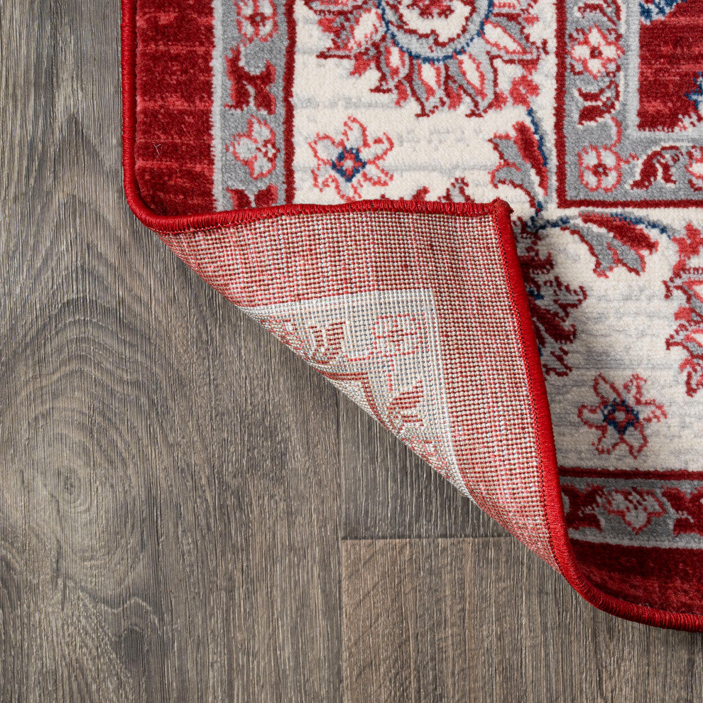 Modern Persian Vintage Moroccan Traditional Red/Ivory 2 ft. x 10 ft. Runner Rug