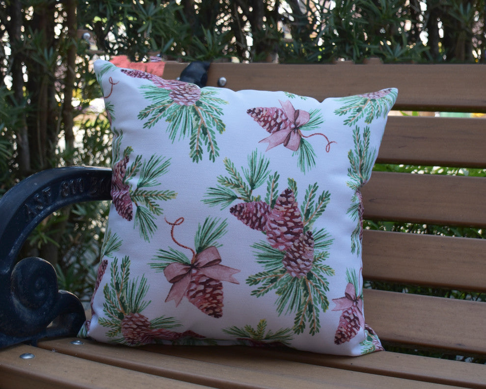 Greenery Off White Holiday Print Decorative Outdoor Throw Pillow, 18"
