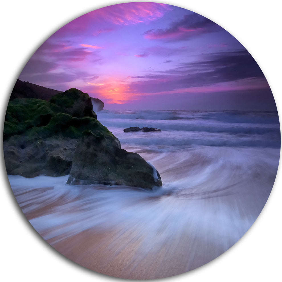 Slow Motion Waves On Winch Beach, Seascape Round Metal Wall Art, 23"